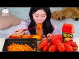 ASMR MUKBANG Fire noodles Cheetos, Tod Mun Kung, Fried Cheese Spam, Deep-fried Shrimp.