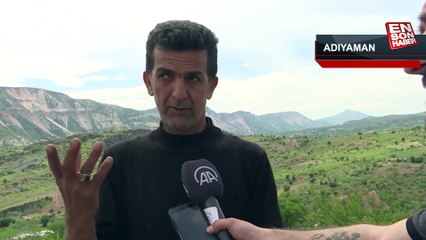 Adıyaman'da deprem nedeniyle tepe çökünce manzarası değişen iki köy görüntülendi