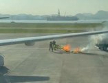 Balão cai sobre avião em aeroporto no RJ e pega fogo na pista