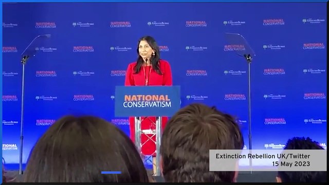 Extinction Rebellion protester interrupts Suella Braverman