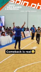 Gilas coach Chot Reyes gets back with a tease at the Cambodia coach before shaking his hand 