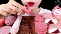 ASMR MUKBANG｜PINK DESSERT PARTY  CHOCOLATE, ICE CREAM, HERSHEY, OREO, DONUT, RICE CAKE 핑크색 디저트 먹방