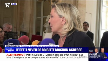 "Ce type d'agissement doit être très sévèrement sanctionné par la justice": Marine Le réagit à l'agression du petit-neveu de Brigitte Macron