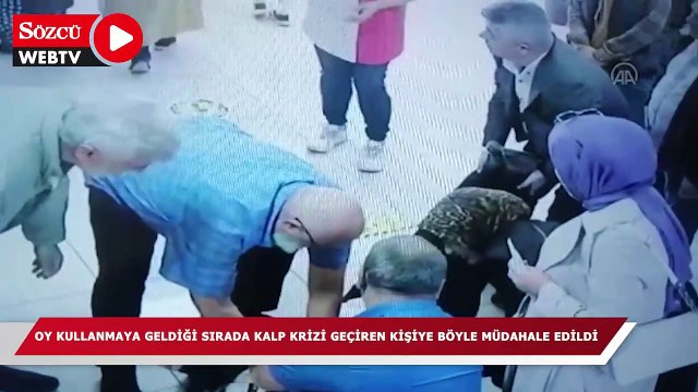 Oy kullanmaya geldiği sırada kalp krizi geçiren kişiye müdahale güvenlik kamerasında