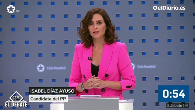 Minuto inicial de Isabel Díaz Ayuso en el debate de candidatos a la Comunidad de Madrid