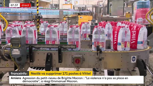 Plombé par l'arrêt de la commercialisation de son eau Vittel en Allemagne, Nestlé Waters annonce la suppression d'ici la fin de l'année de 171 postes sur son site des Vosges - Regardez