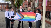 Trafford Pride opening ceremony with Progress Flag raise on International Day against Homophobia, Transphobia and Biphobia
