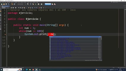 Generar los números impares del 1 al 100 en Java
