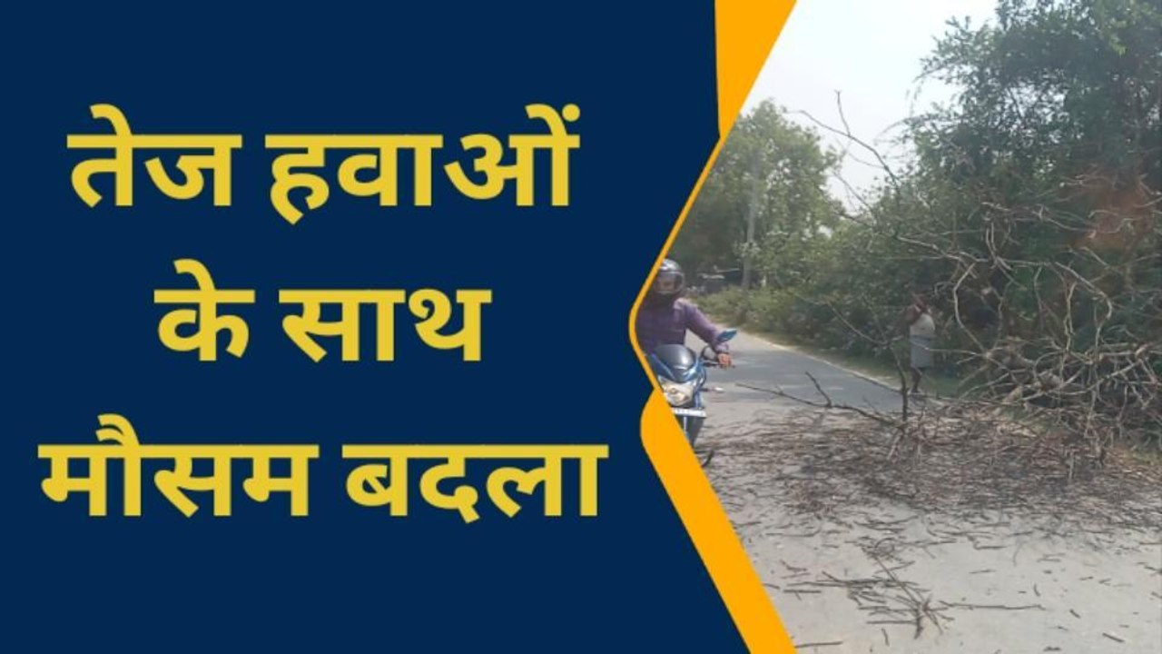 अयोध्या: मौसम का बदला रुख,तेज हवाओं से सड़क मार्ग पर गिरा पेड़