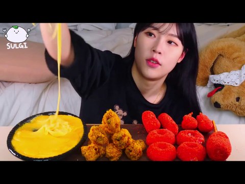 ASMR MUKBANG Cheese Fondue and Cheetos party, Cheese Doughnut, Cheese stick, lol Chicken.