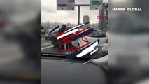 İstanbul'da trafikte otomobil sürücüsüyle kuryenin kavgası kamerada