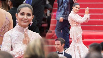 Cannes 2023 Red Carpet : Sapna Choudhary Peach Gown Debut Look, 30 Kilo के Outfit में... | Boldsky