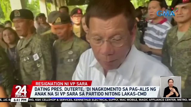 Dating Pres. Duterte, 'di nagkomento sa pag-alis ng anak na si VP Sara sa partido nitong Lakas-CMD | 24 Oras