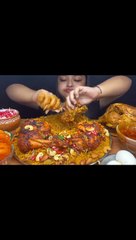 Mukbang Spicy whole chicken curry 2kg with chicken mandi biryani, boiled eggs, raita and jalebi