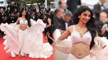 Cannes 2023 Red Carpet : Dolly Singh White Drape Skirt with PearL Bralette Debut Look Video |Boldsky