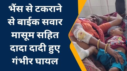 भीलवाडा : भैंस से टकराने से बाईक सवार मासूम सहित दादा-दादी हुए घायल