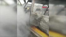 Yolcu minibüsü alev alev yandı