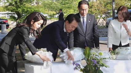 한일 정상 '원폭 위령비' 참배...한미일 회담도 예정 / YTN