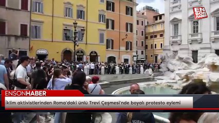 İklim aktivistlerinden Roma'daki ünlü Trevi Çeşmesi'nde boyalı protesto eylemi
