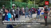 Migrantes llegan a México en lancha para evitar operativos de la Guardia Nacional