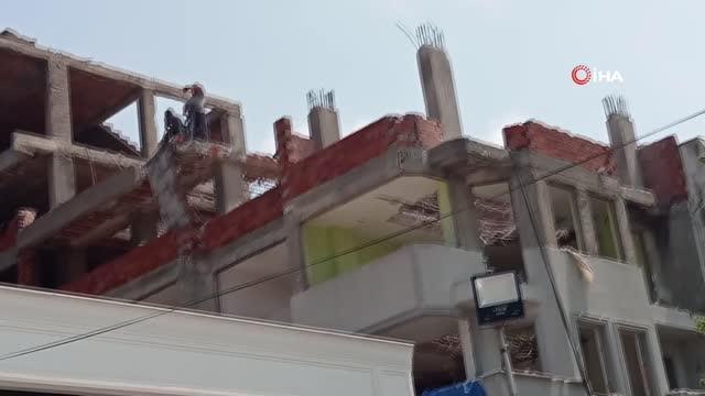 Metrelerce yükseklikte güvenlik önlemi olmadan böyle çalıştılar
