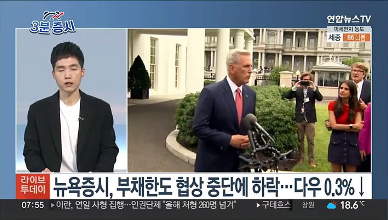 [3분증시] 뉴욕증시, 부채한도 협상 중단에 하락…다우 0.3%↓