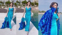 Cannes 2023 Red Carpet : Urvashi Rautela Cannes 6th Day Sky Blue Satin Gown Look Viral, Watch Video