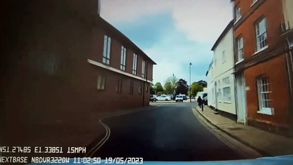 Moment bin lorry mounts pavement near children in Sandwich