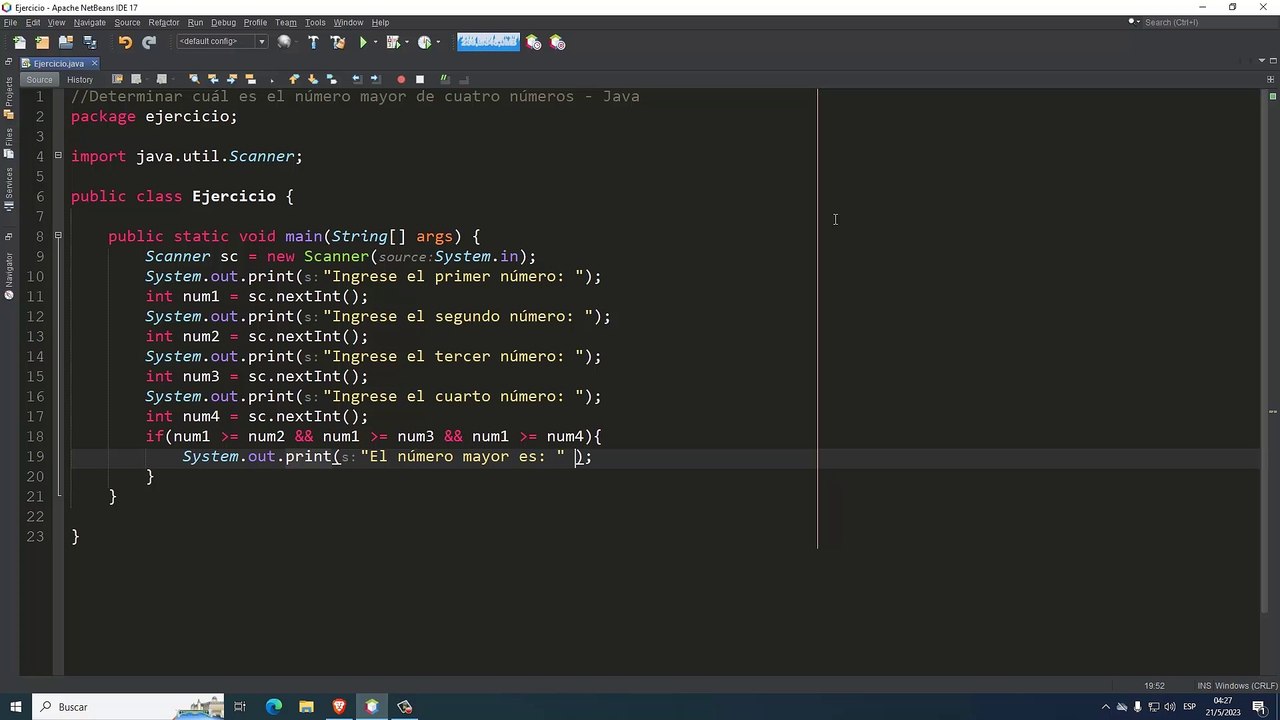 Determinar cuál es el número mayor de cuatro números en Java