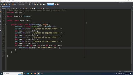 Determinar cuál es el número mayor de cuatro números en Java