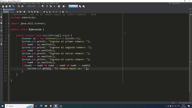 Determinar cuál es el número mayor de cuatro números en Java
