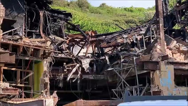 Demolition of former nightclub and amusement arcade in Hastings, East Sussex, after a major fire in January 2023