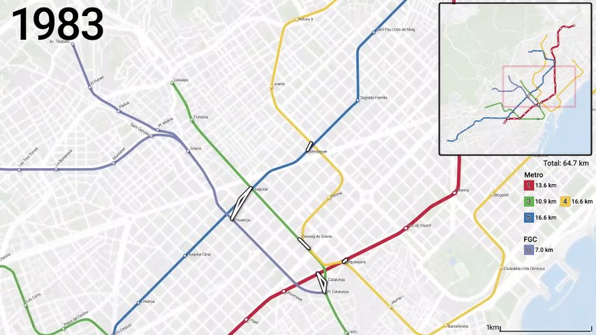 Evolution of the Barcelona Metro 1863-2050 (animation)