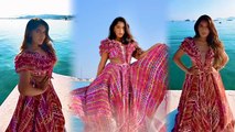 Cannes 2023 Red Carpet : Niharika NM Geometric Printed Lehenga Look Video Viral | Boldsky
