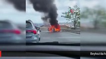 Beykoz'da hafif ticari araç alev alev yandı