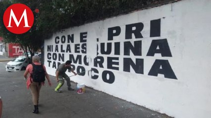 MC pinta otra vez barda contra el PRI…¡y la vuelven a quitar!