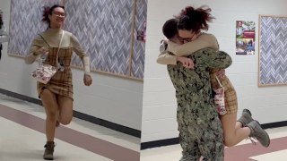 Teen Sprints Through School Hall When Surprised By Military Cousin