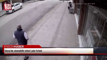 Düzce'de otomobilin tekeri yola fırladı