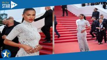 Cannes 2023 : Tina Kunakey illumine le tapis rouge en solo dans une longue robe blanche
