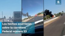 Reportan incendio de vehículos y bloqueos en carretera de Zacatecas, además de restos humanos