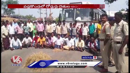 Farmers Protest On Road Demands CM KCR For Crop Damage Compensation At Wadlakonda_ Jangaon _ V6 News