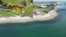 Southsea sea defence and King Charles flower display Southsea by drone