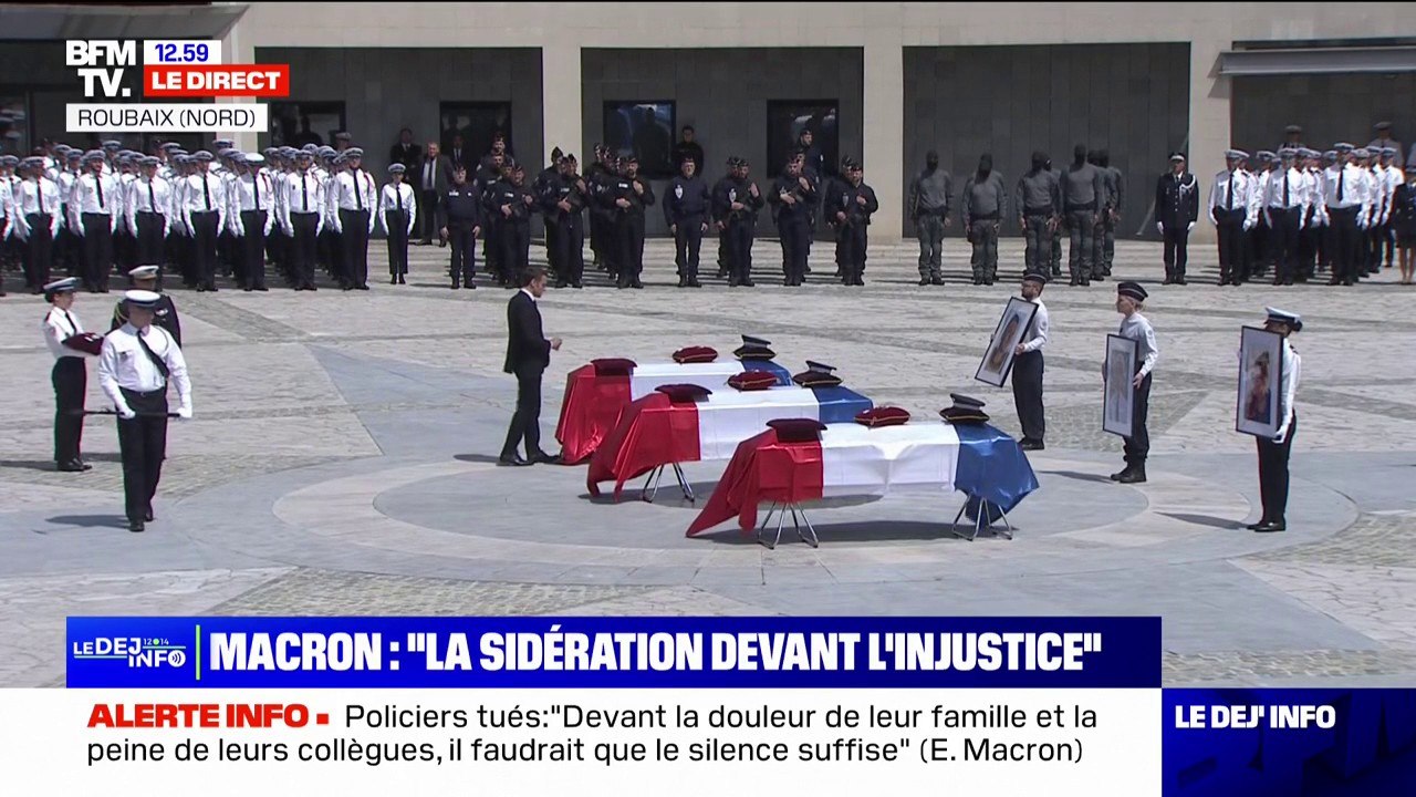 Roubaix: Emmanuel Macron remet, à titre posthume, les insignes de chevalier de la Légion d'honneur aux trois policiers tués