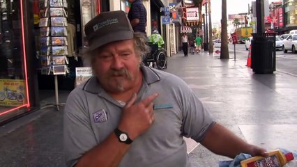 With just one leg, John crawls on Hollywood's Walk of Fame to polish celebrity stars.