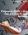 Proponen añadir 5 días más a la lista de días feriados