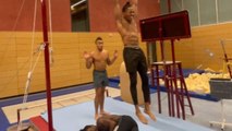 Gymnasts fail hard and hilariously when trying to do a frontlever stack together