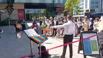 Percussionist Michael Armitage shows how to play all the new instruments at Sheffield's Pocket Park