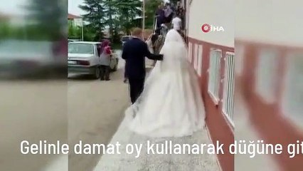 Gelinle damat oy kullanarak düğüne gitti