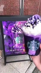 スタバ新作の紫芋フラペチーノもう飲んだ？ホイップの上に紫芋パウダーと紫芋ソースがトッピングされてる #スタバ