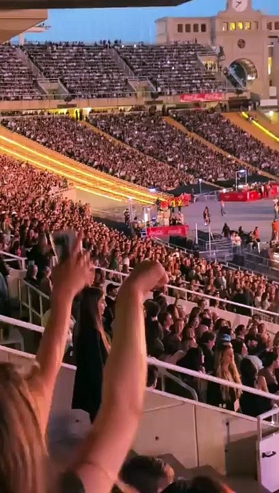 Lionel Messi at the Montjuïc Stadium in Barcelona for the Coldplay concent with fans chanting his name.